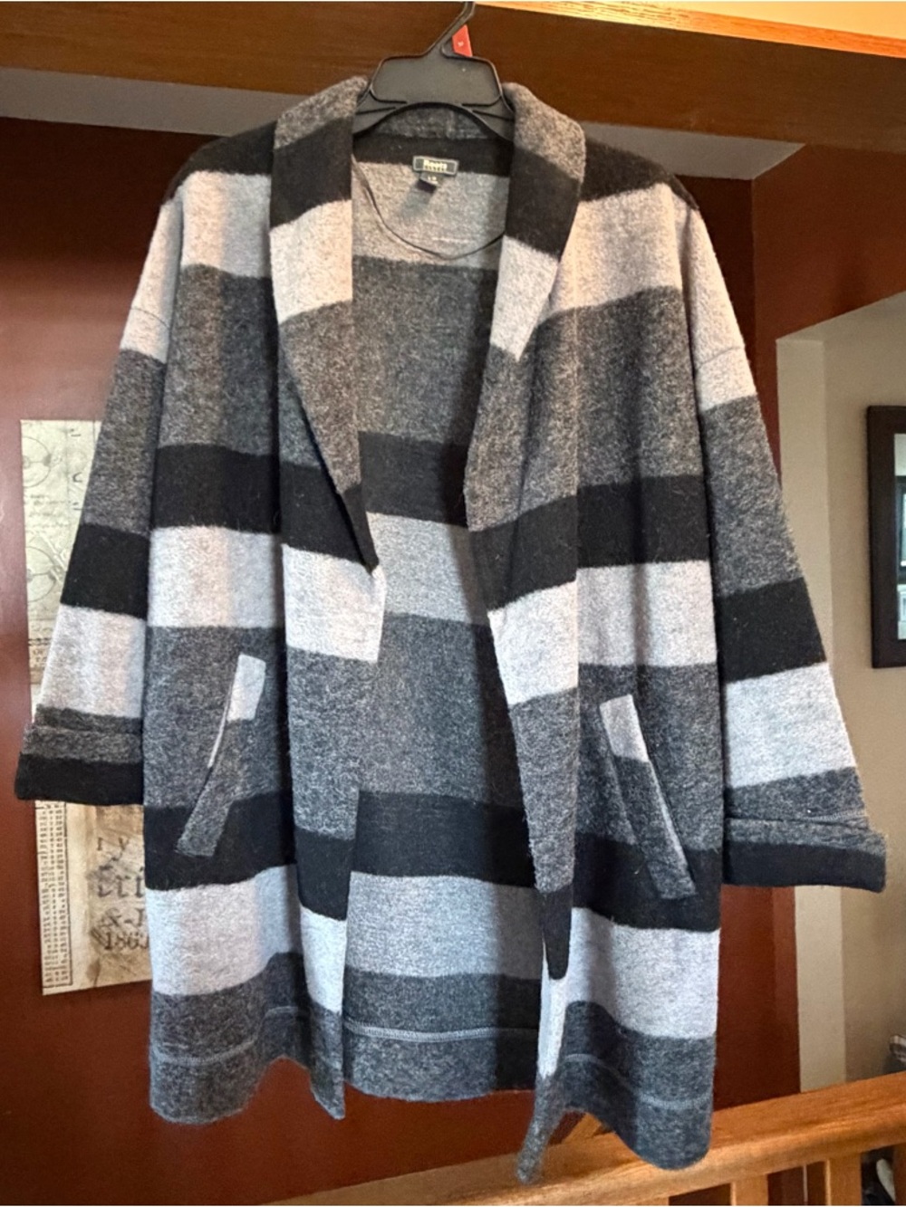 Roots Women's Black and Gray Striped Cardigan Sweater